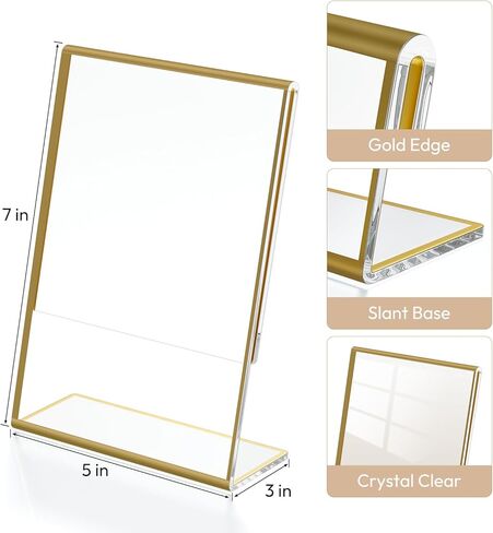 NIUBEE 6 Pack 5 x 7 Acrylic Gold Frame, Slanted Back Table Sign Holder for Wedding Table Numbers, Restaurant Signs, Photos and Art Display Visit the Store in Saudi Arabia