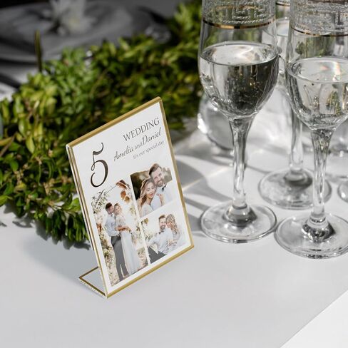 NIUBEE 6 Pack 5 x 7 Acrylic Gold Frame, Slanted Back Table Sign Holder for Wedding Table Numbers, Restaurant Signs, Photos and Art Display Visit the Store in Saudi Arabia