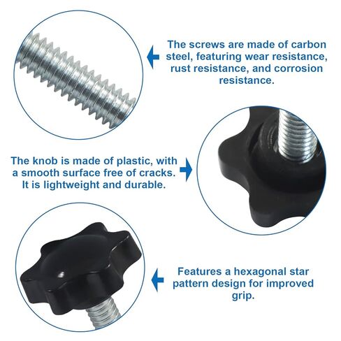 10 قطع 1/4 بوصة - 20 × 1 صواميل إبهام ملولبة، مسامير إبهام مخرشة، مقابض بلاستيكية سوداء، براغي تثبيت لاستبدال قاعدة المظلة in Kuwait