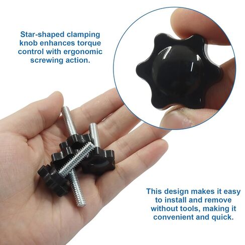 10 قطع 1/4 بوصة - 20 × 1 صواميل إبهام ملولبة، مسامير إبهام مخرشة، مقابض بلاستيكية سوداء، براغي تثبيت لاستبدال قاعدة المظلة in Kuwait