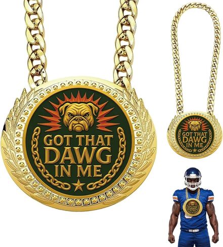 حصلت على ميدالية Dawg in Me Turnover Chain - قلادة جوائز رياضية كبيرة مقاس 6 بوصات لأفضل لاعبي كرة القدم، ومسابقات الفريق، وجوائز يوم اللعبة ومفضلات الحفلات in Kuwait