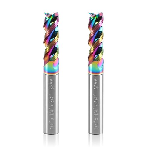 DLC Carbide Square End Mill 1/4 Shank for Aluminum & Copper, 3 Flute, HRC 55 Deg, High Feed U-Type Design CNC End Mill Set for Roughing and Finishing, 3/4" LOC, 2" OAL, Pack of 2 in Saudi Arabia