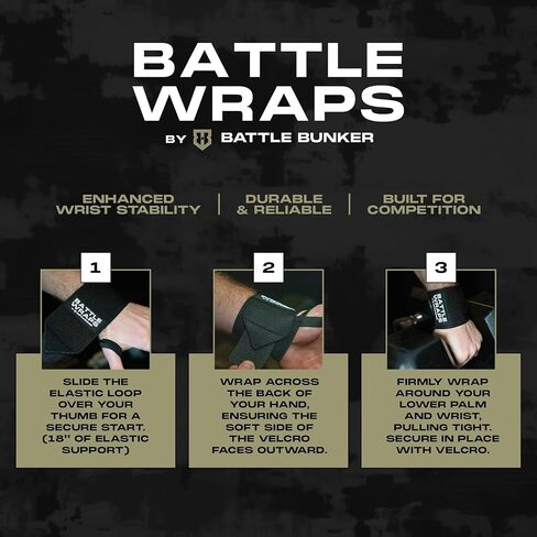 أغطية المعصم من Battle Bunker - أحزمة معصم رياضية ممتازة للحصول على أقصى قدر من الدعم والراحة أثناء الرفع - أحزمة معصم لرفع الأثقال لتعزيز التحكم والثبات - مصممة للثقة والقوة in Kuwait