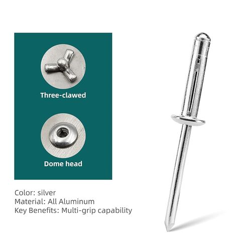 100 قطعة من المسامير ثلاثية الطي، مسامير عمياء قابلة للطي من سبائك الألومنيوم، مسامير برشام متفجرة ثلاثية الطي للمواد الناعمة أو البلاستيكية، مسامير ذات قبضة ثلاثية (أسود، 3/16 بوصة × 3/4 بوصة رأس كبير: 5/8 بوصة (16 مم)) in Kuwait