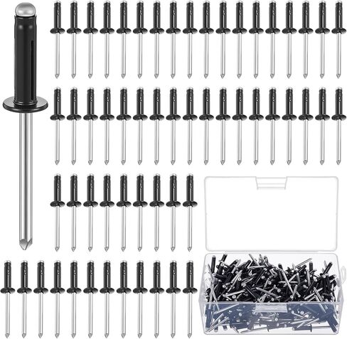 LEIFIDE 200 Pcs 3/16" X 1" Trifold Rivets Assortment Black Aluminum Tri Grip Exploding Pop Rivets Bulb Style for Kayak Marine Boat Buildings Containers(Black) in Saudi Arabia