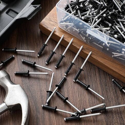 LEIFIDE 200 Pcs 3/16" X 1" Trifold Rivets Assortment Black Aluminum Tri Grip Exploding Pop Rivets Bulb Style for Kayak Marine Boat Buildings Containers(Black) in Saudi Arabia