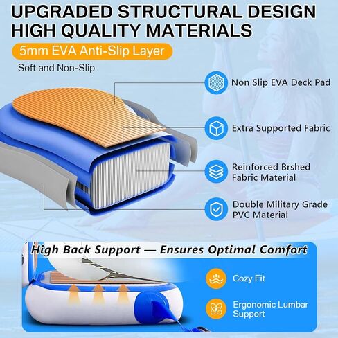 Inflatable Kayak Seat with Back Support, Universal Sturdy Paddle Board Seats for Sit on Top, Adjustable Blow Up Seat with Inflate Nozzle for Kayaking Canoeing Rafting in Kuwait