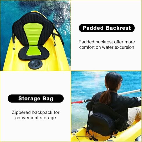 مقعد كاياك عالمي مع دعم عالي للظهر - مقعد زورق مبطن مع أشرطة قابلة للتعديل وحقيبة تخزين قابلة للفصل، ومسند ظهر مريح لصيد الأسماك والقوارب وألواح التجديف وزوارق الكاياك وSUPS in Kuwait