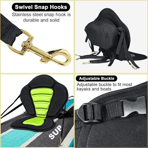 مقعد كاياك عالمي مع دعم عالي للظهر - مقعد زورق مبطن مع أشرطة قابلة للتعديل وحقيبة تخزين قابلة للفصل، ومسند ظهر مريح لصيد الأسماك والقوارب وألواح التجديف وزوارق الكاياك وSUPS in Kuwait