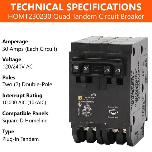 Genuine Square D HOMT230230 Quad Tandem Circuit Breaker Kit (1 Pack), Double 2-Pole, 30 Amp (30A), 120/240V, 10kAIC, UL Listed, Plug-on Space Saver for Homeline Load Centers & Panel Box in Kuwait