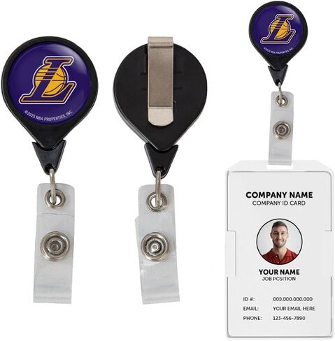 حامل شارة Desert Cactus Los Angeles قابل للسحب، بكرة معرف LA Lakers NBA مع مشبك تذكرة للحبل والعمل والمدرسة والمكتب (تصميم D) in Saudi Arabia