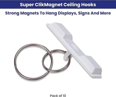 خطافات السقف Super ClikMagnet - مغناطيسات قوية لتعليق العروض واللافتات والديكور والمزيد - مغناطيسات بوزن 10 أرطال. سحب - عبوة من 10 قطع، باللون الأبيض in Kuwait