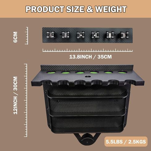 حامل عصا حمام السباحة على الحائط | 6 حامل جديلة مع حامل الكرة ومسند العصا | لوح هندسي من مادة البولي بروبيلين بقشرة من ألياف الكربون | حامل عصا البلياردو لملحقات غرفة الألعاب وطاولة البلياردو in Kuwait