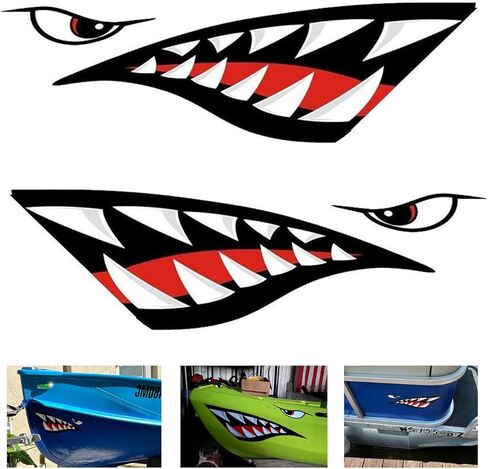 MOOCY 2Pcs Shark Teeth Mouth Kayak Stickers，Kayak Decals Waterproof DIY Funny Graphics Accessories for Kayak Canoe Fishing Boat Car Truck Jet Ski Hobie Dagger Ocean Boat Decoration in Kuwait