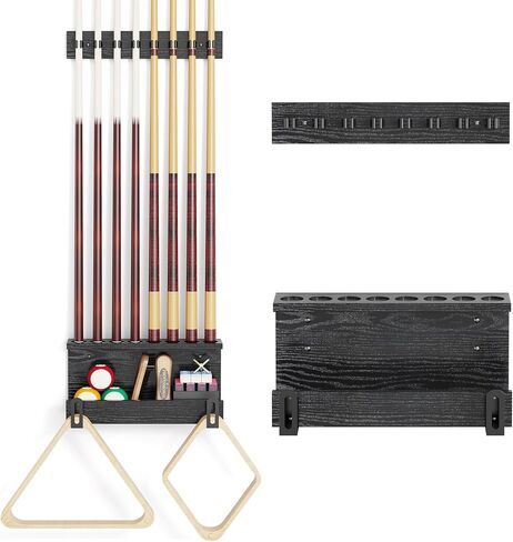 Wall Mount Pool Stick Holder, 8 Cues Pool Cue Holder Pool Table Accessories, Pool Cue Rack Hardwood Pool Cue Set, Rustic Storage Pool Table Accessories Equipment Organizer in Saudi Arabia