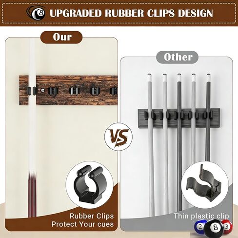 Wall Mount Pool Stick Holder, 8 Cues Pool Cue Holder Pool Table Accessories, Pool Cue Rack Hardwood Pool Cue Set, Rustic Storage Pool Table Accessories Equipment Organizer in Saudi Arabia