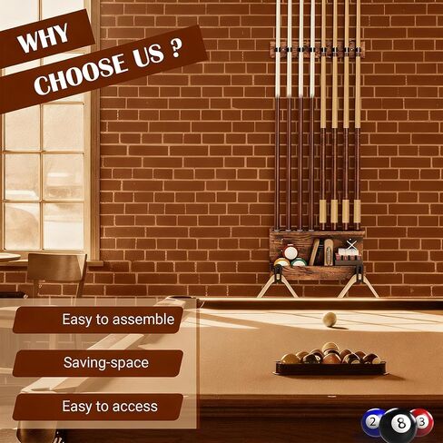 Wall Mount Pool Stick Holder, 8 Cues Pool Cue Holder Pool Table Accessories, Pool Cue Rack Hardwood Pool Cue Set, Rustic Storage Pool Table Accessories Equipment Organizer in Saudi Arabia