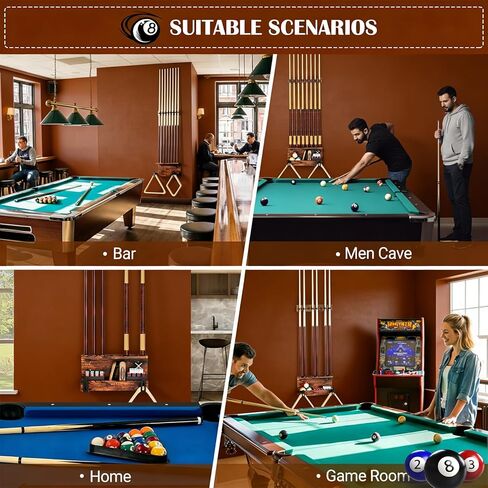 Wall Mount Pool Stick Holder, 8 Cues Pool Cue Holder Pool Table Accessories, Pool Cue Rack Hardwood Pool Cue Set, Rustic Storage Pool Table Accessories Equipment Organizer in Saudi Arabia