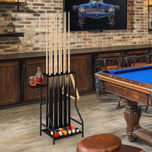 smusei Pool Stick Holder Pool Cue Holder Wood Pool Cue Stick Rack Floor Stand Cue Stick Holder For Billiard Room Game Room Club Pool Table Accessories Holds 10 Cues, Black in Saudi Arabia