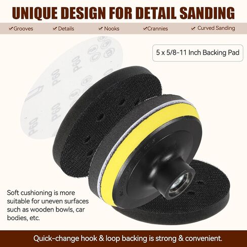 أقراص سنفرة رطبة وجافة مقاس 5 بوصات، 54 قطعة أقراص سنفرة زاوية مقاس 5 بوصة بخطاف وحلقة دعم مع 5/8-11 خيط لتلميع الخشب المعدني (220-5000 حبيبة) in Kuwait