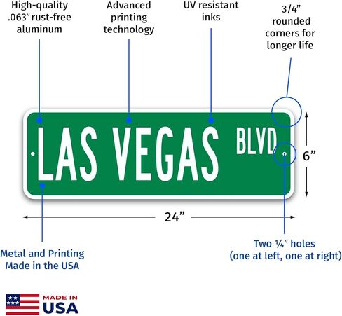 Brimar - 24 x 6" - Las Vegas Boulevard Replica Street Sign - .063″ White Rust-Free Aluminum - Iconic Design - Easy Installation in Kuwait