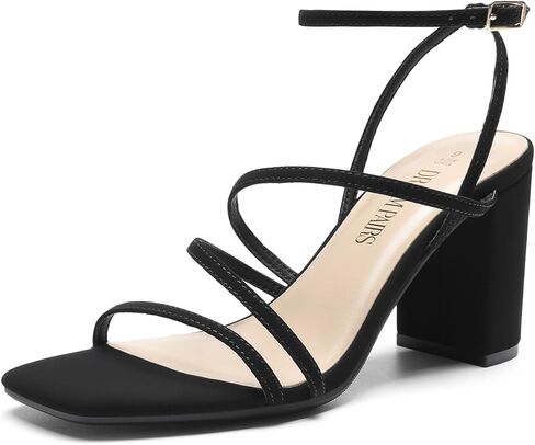 DREAM PAIRS Women's Heels Chunky Block Strappy Square Open Toe Ankle Buckle Heeled Sandals Wedding Party Dress Shoes in Kuwait