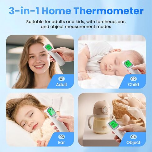 3-in-1 Ear and Forehead Thermometer for Adults Kids with Object Mode Accurate Digital Baby Thermometer Featuri ANG Fever Alarm LCD Screen Silent Mode with Storage Bag White in Saudi Arabia