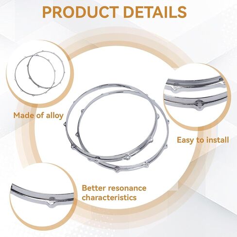 Lug Batter Hoop, 2Pcs 14in Alloy Snare Drum Hoop Set for Drummers, 10 Hole for Performance Travel in Saudi Arabia