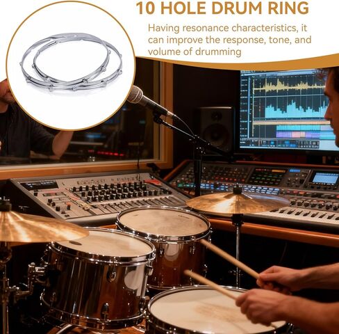 Lug Batter Hoop, 2Pcs 14in Alloy Snare Drum Hoop Set for Drummers, 10 Hole for Performance Travel in Saudi Arabia