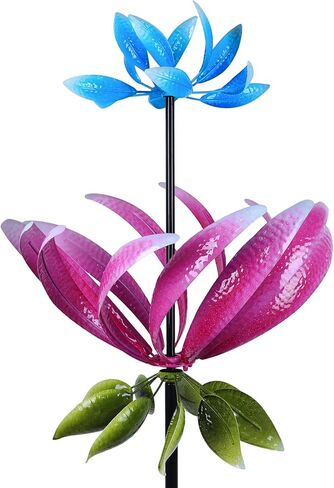 hogardeck Large Outdoor Wind Spinner, 93.3" Metal Tulip Wind Spinner with Stake, 360° Rotating Windmill Yard Art, Kinetic Wind Sculptures for Home Lawn Backyard Patio Garden Decor (Red, Golden) in Kuwait