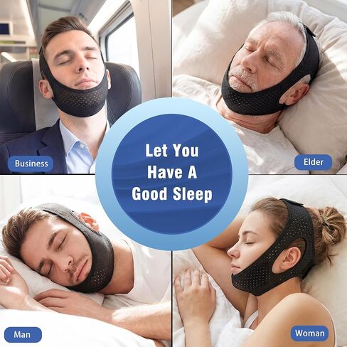 حزام الذقن للنوم، أجهزة فعالة لمكافحة الشخير، حزام الفك لتدفق الهواء لتوقف التنفس أثناء النوم مسامي ومريح، حزام ذقن قابل للتعديل مضاد للشخير للرجال والنساء - TGY in Kuwait