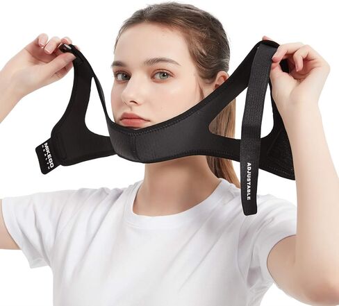 Adjustable Chin Strap for CPAP Users - Chin Strap for Snoring Face Mask Bandage Keeping Mouth Closed - No Dry Mouth Nasal Breathing Anti Snoring for Women and Men (Black) in Kuwait