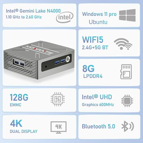 Touch Mini PC KN1 with Built-in Touchpad, N4000 8GB LPDDR4 RAM, 128GB eMMC, 4K Dual Display Desktop Computer for Home Office, BT 5.0/ WiFi 5/USB 3.0 in Kuwait