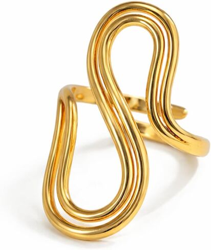 Thumb Rings For Women, Gold Silver Chunky Snake Asymmetrical Wavy Curve Ring Open Adjustable Non Tarnish Dainty Stainless Steel Anniversary Birthday Jewelry Gift in Kuwait