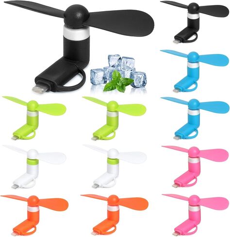 Mini Cell Phone Fan 12 Pack, 2-in-1 Fan Compatible for iPhone, iPad, Android Smartphone,Tablet Fit for Type C/Lightning Port Colorful and Powerful Cell Phone Summer Accessories in Kuwait