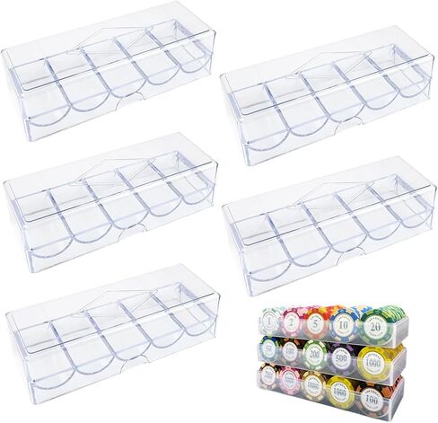 5 قطع من علبة شرائح البوكر، صينية شرائح البوكر البلاستيكية الشفافة مع غطاء، حقيبة عرض تخزين متعددة الاستخدام للمقامرة أو الحفلات أو المنزل in Kuwait