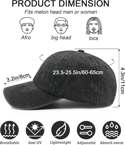 Oversized Baseball Hats for Men Big Heads, Adjustable Washed Cotton XL Plain Baseball Cap in Kuwait