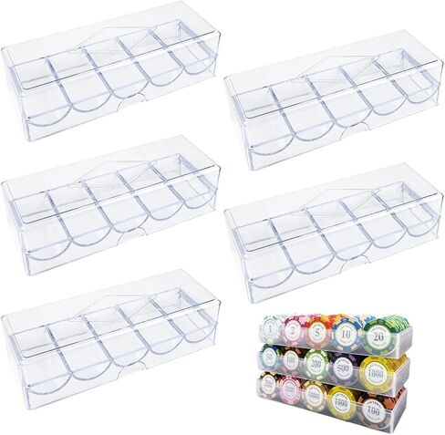 5 قطع من علبة شرائح البوكر، صينية شرائح البوكر البلاستيكية الشفافة مع غطاء، حقيبة عرض تخزين متعددة الاستخدام للمقامرة أو الحفلات أو المنزل in Kuwait