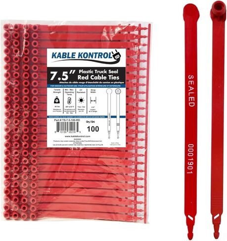 أختام أمان مقطورة الشاحنة من Kable Kontrol، مقاس 7.5 بوصة 100 قطعة من الأختام البلاستيكية المقاومة للعبث مع ترقيم متسلسل، تصميم ذاتي القفل للحاويات والمقطورة وأمن الشحن - أحمر in Saudi Arabia