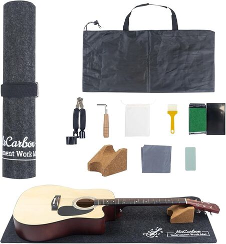 طقم حصيرة إصلاح الجيتار مع مسند للرقبة، وبساط عمل من اللباد، ولفاف سلسلة، وأدوات تلميع الحنق، وإكسسوارات التنظيف وأكياس التخزين - مجموعة صيانة كاملة للقيثارات الصوتية والكهربائية in Kuwait