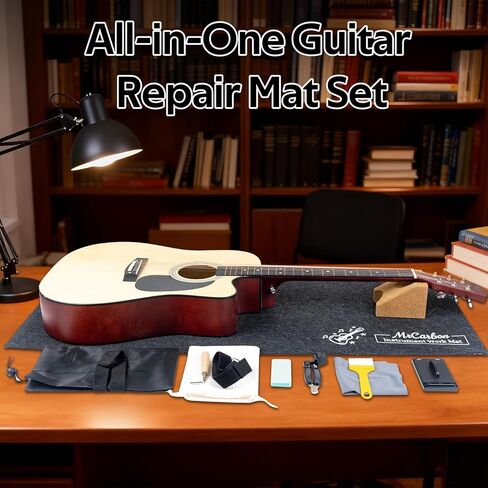 طقم حصيرة إصلاح الجيتار مع مسند للرقبة، وبساط عمل من اللباد، ولفاف سلسلة، وأدوات تلميع الحنق، وإكسسوارات التنظيف وأكياس التخزين - مجموعة صيانة كاملة للقيثارات الصوتية والكهربائية in Kuwait