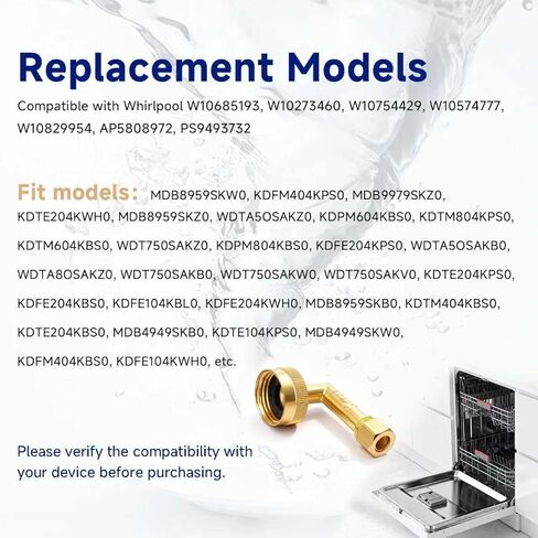 W10685193 قطعتان من تجهيزات الكوع لغسالة الأطباق 90 درجة، بديل عالمي لـ W10685193 W10273460، متوافق مع KDTE204KPS0 MDB99795KZ0 KDTE204KWH0 مقاوم للتآكل والتسرب in Kuwait