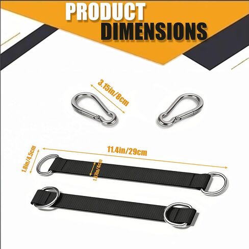 Heavy-Duty Suspension Straps with Carabiner - Versatile Hanging Kit for Fitness, Pull-Up Bar, Hammocks, and Outdoor Use, Supports up to 220lbs in Kuwait
