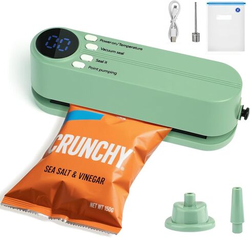 Portable Mini 3-in-1 Cordless Rechargeable Food Saver Vacuum Sealer for Dry & Moist Food Storage, Portable Design with 4 Snack Bags, 1 Storage Bag, Inflation Pump, Needle & Nozzle Included in Kuwait