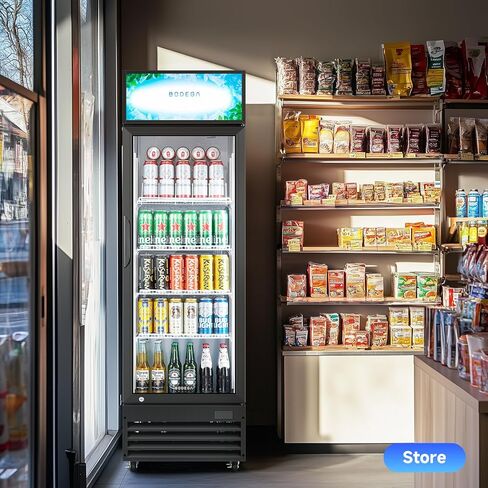 BODEGACOOLER Beverage Refrigerator and Cooler, Commercial Refrigerators with 4 shelves, Commercial Fridge with Soft LED Light. Merchandiser Refrigerators as Black Bar Cooler For Party, 9.0 Cu. Ft in Kuwait