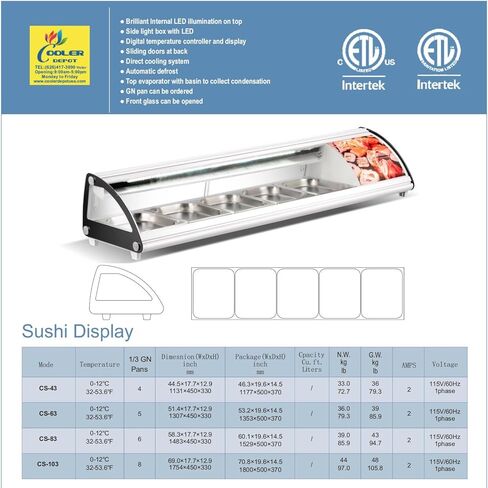 Refrigerated Sushi Display Cooler Case Countertop 4 Pan Commercial Refrigerator ; LED Lighting; 44" Wide NSF ETL cs-43 in Kuwait