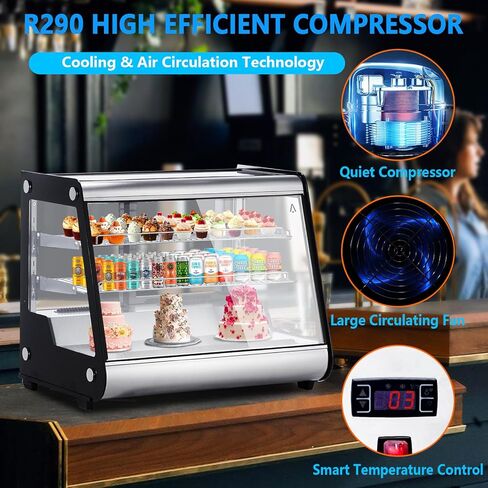 5.3 Cu Ft Commercial Dessert Display Refrigerator, 149L Undercounter Beverage Cooler, Glass Door Display with Digital Thermostat, 2 Adjustable Shelves & Auto Defrost for Restaurant, Cafe, Bar, Bakery in Saudi Arabia