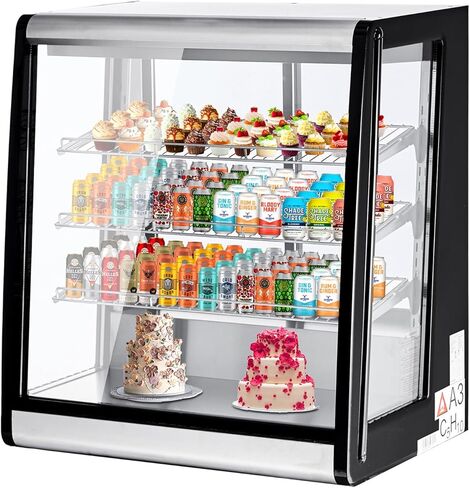 Commercial Refrigerated Display Case, 196L Glass Door Countertop Refrigerator with Double Layer Tempered Glass, 110V for Restaurants, Cafes, Stores, Black in Kuwait