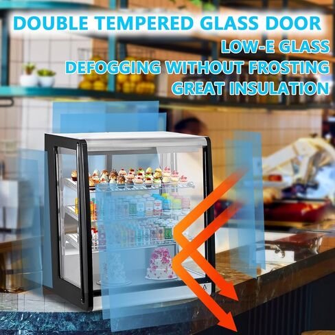 Commercial Refrigerated Display Case, 196L Glass Door Countertop Refrigerator with Double Layer Tempered Glass, 110V for Restaurants, Cafes, Stores, Black in Kuwait