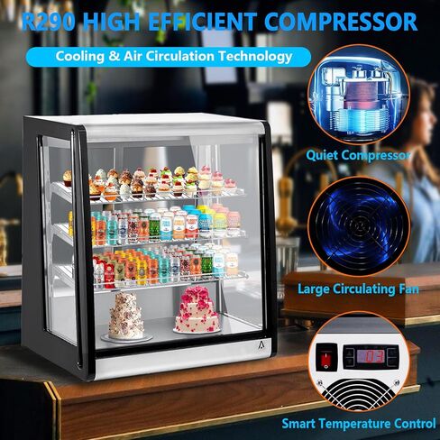 Commercial Refrigerated Display Case, 196L Glass Door Countertop Refrigerator with Double Layer Tempered Glass, 110V for Restaurants, Cafes, Stores, Black in Kuwait